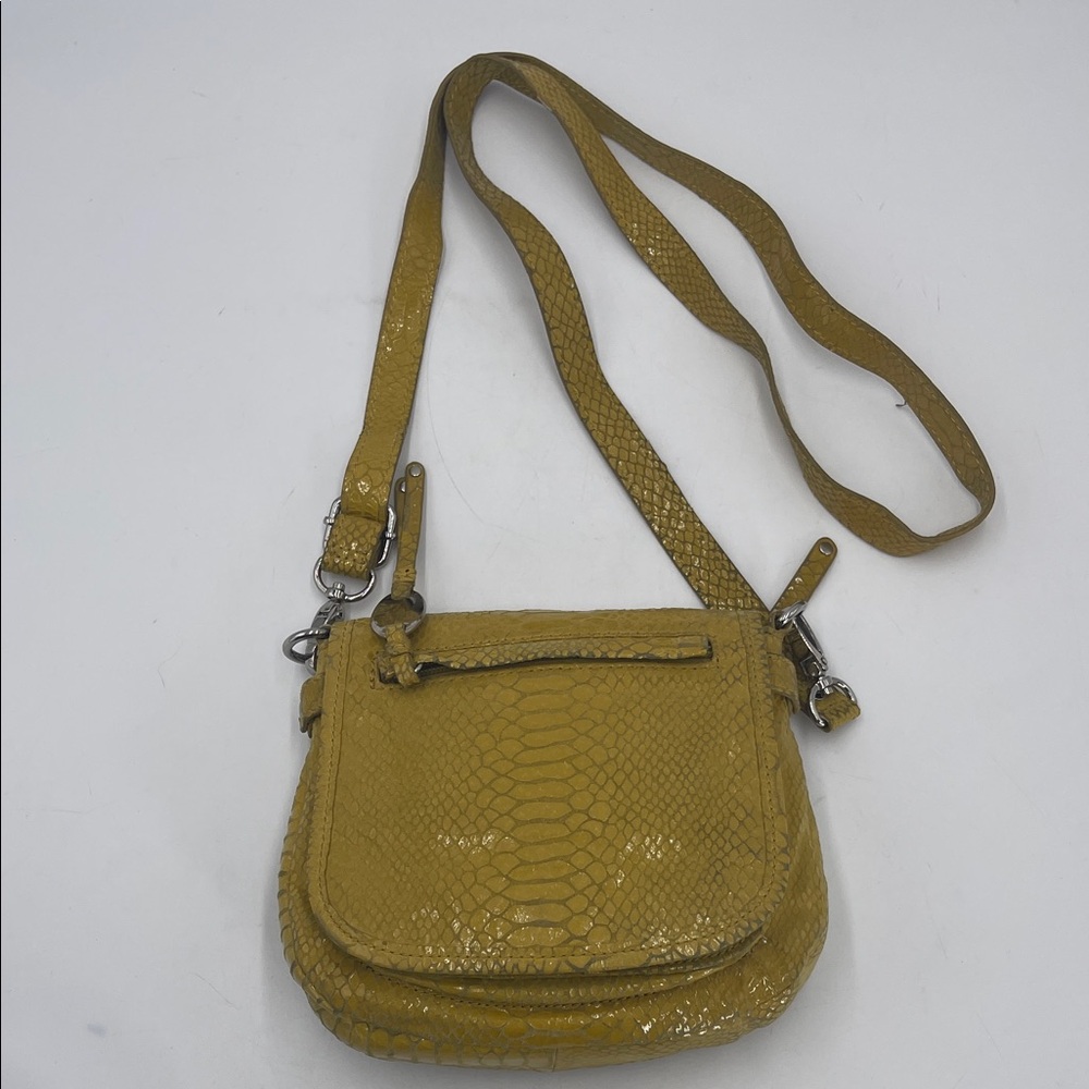 Perlina Yellow Leather Snake Print Adjustable Straps Crossbody Purse Bag